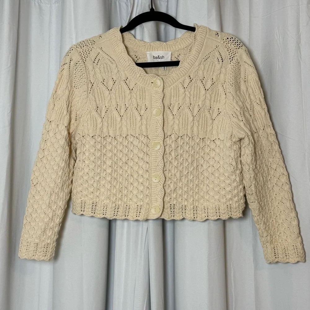 ba&sh Jump Cardigan Cropped Crochet Scalloped Cream Size 3 Womens US 8 Parisian - Picture 5 of 16